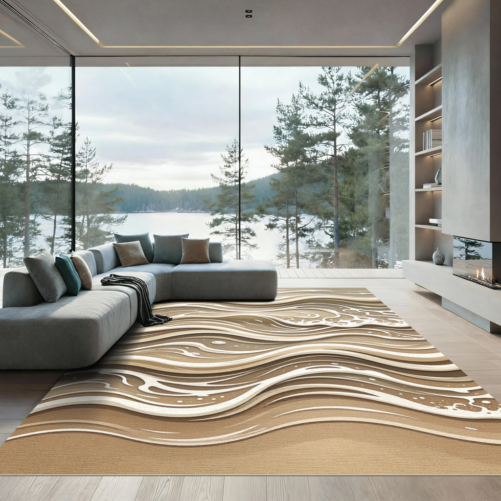 Earthy Sand Wave Abstract Area Rug