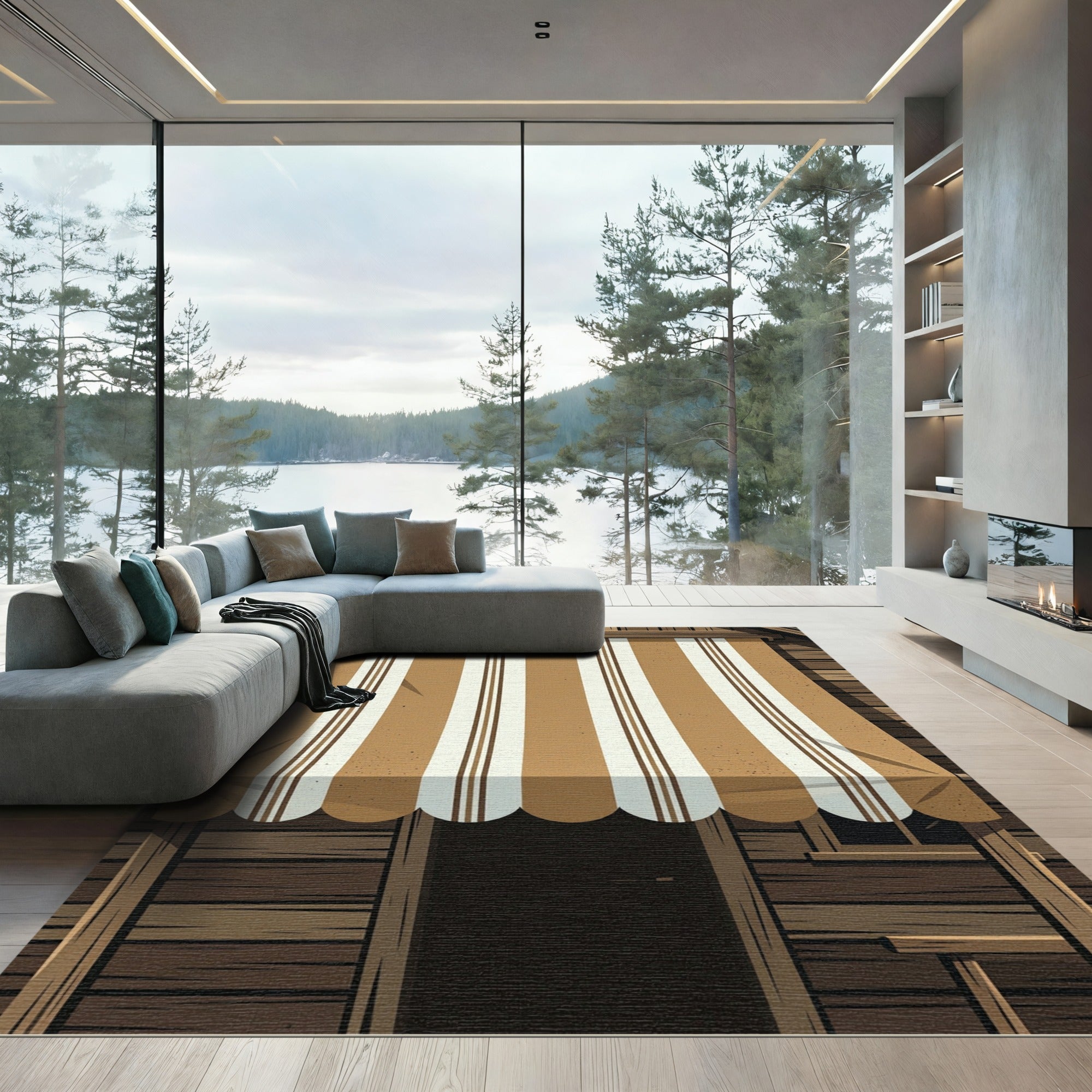 Rustic Earthy Tone Striped Awning Rug