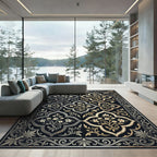 Elegant Silver Gold Floral Quatrefoil Rug