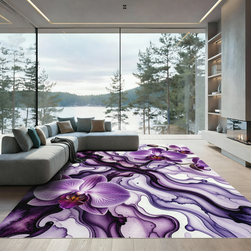 Purple Orchid Watercolor Flow Rug