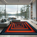 Fiery Red Black Concentric Square Rug