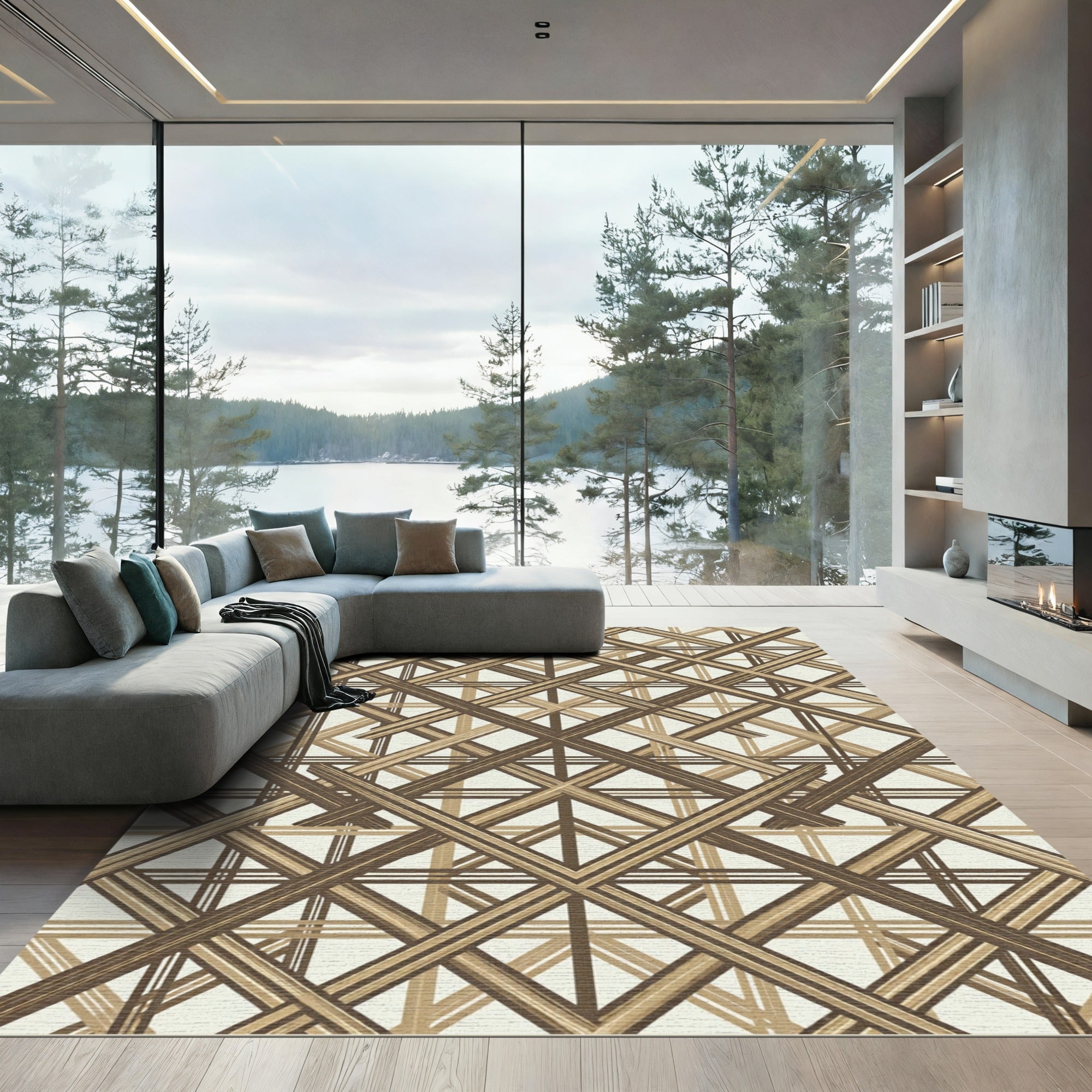 Earthy Brown Woven Lattice Rug