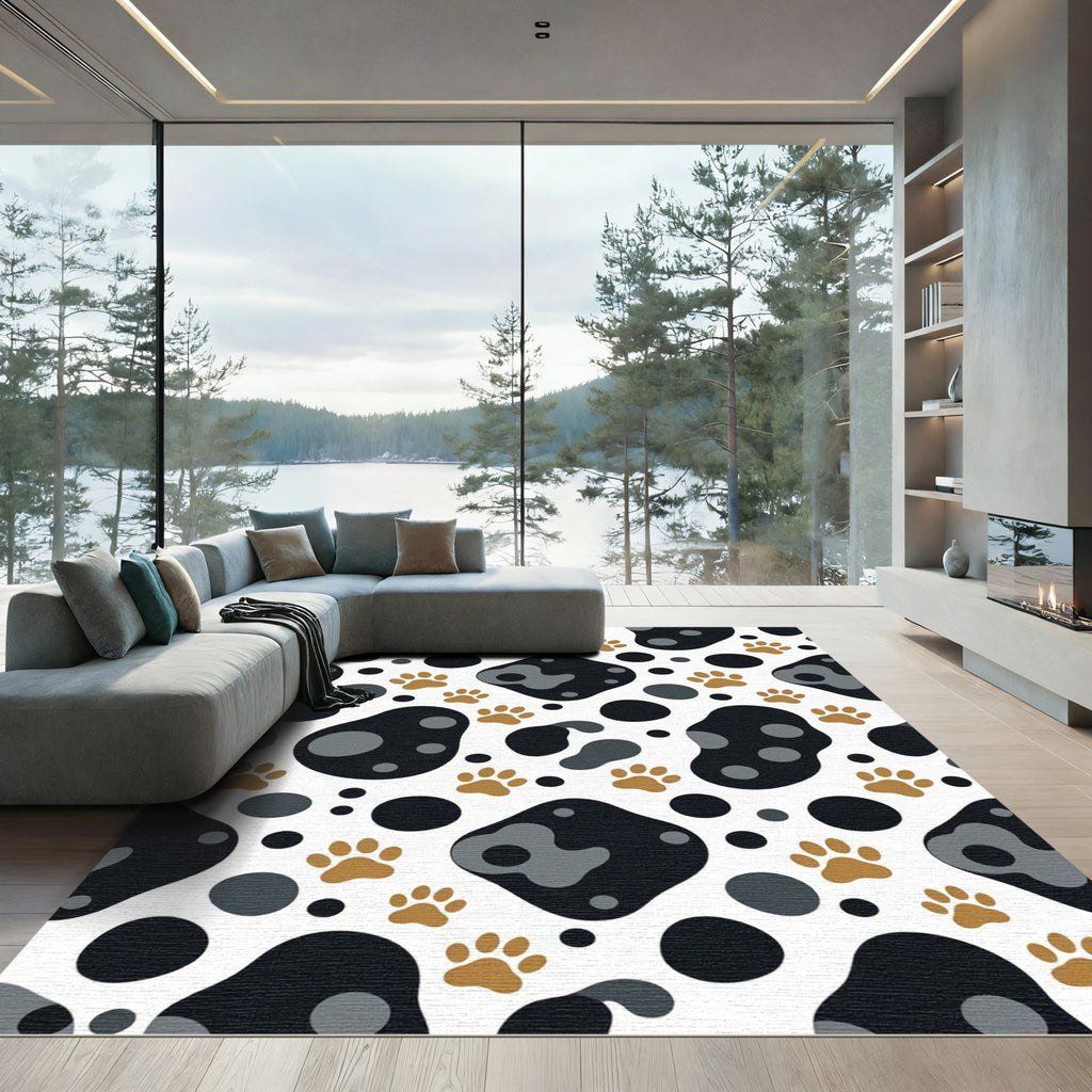 Playful Golden Paw Black Blob Art Rug