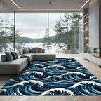 Deep Blue Oceanic Waves Rug