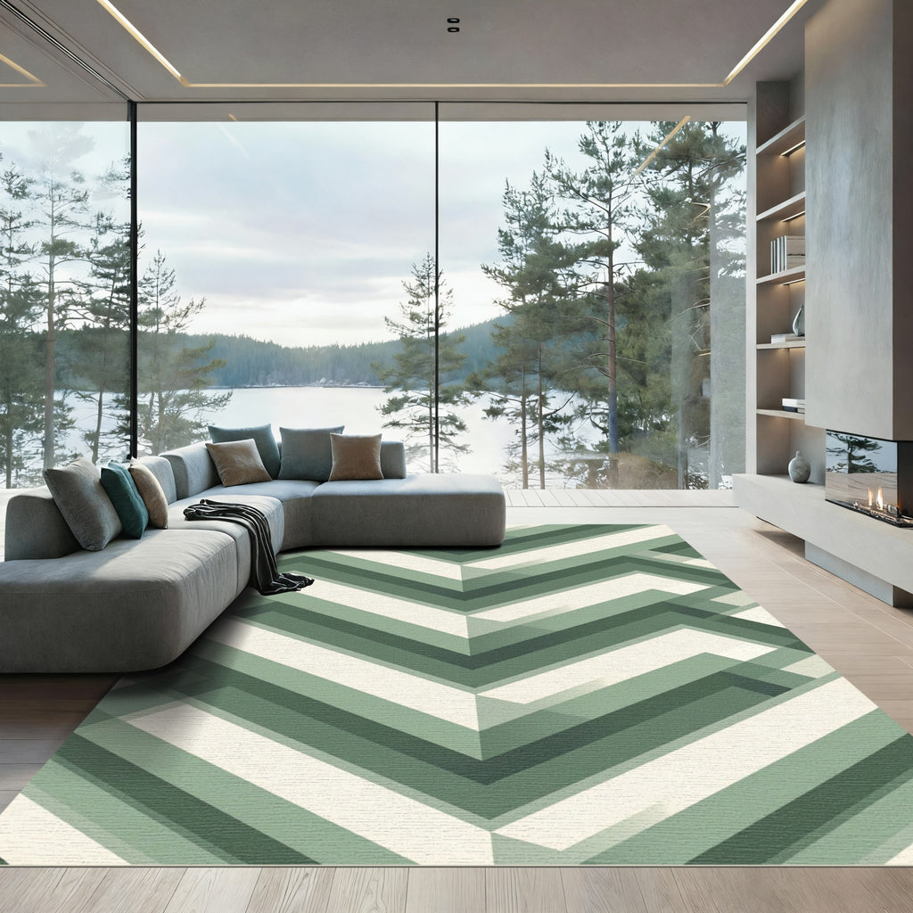 Sage Green Geometric Chevron Stripe Rug