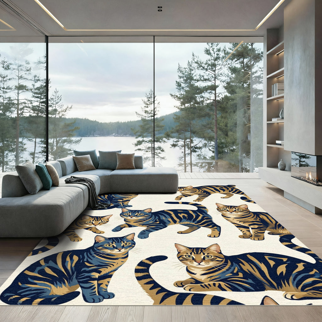 Charming Blue And Gold Tabby Cats Rug