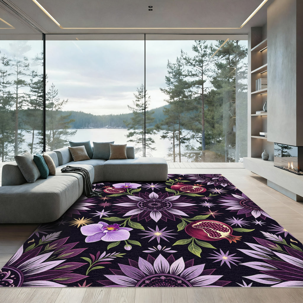 Celestial Orchid Pomegranate Purple Floral Medallion Rug