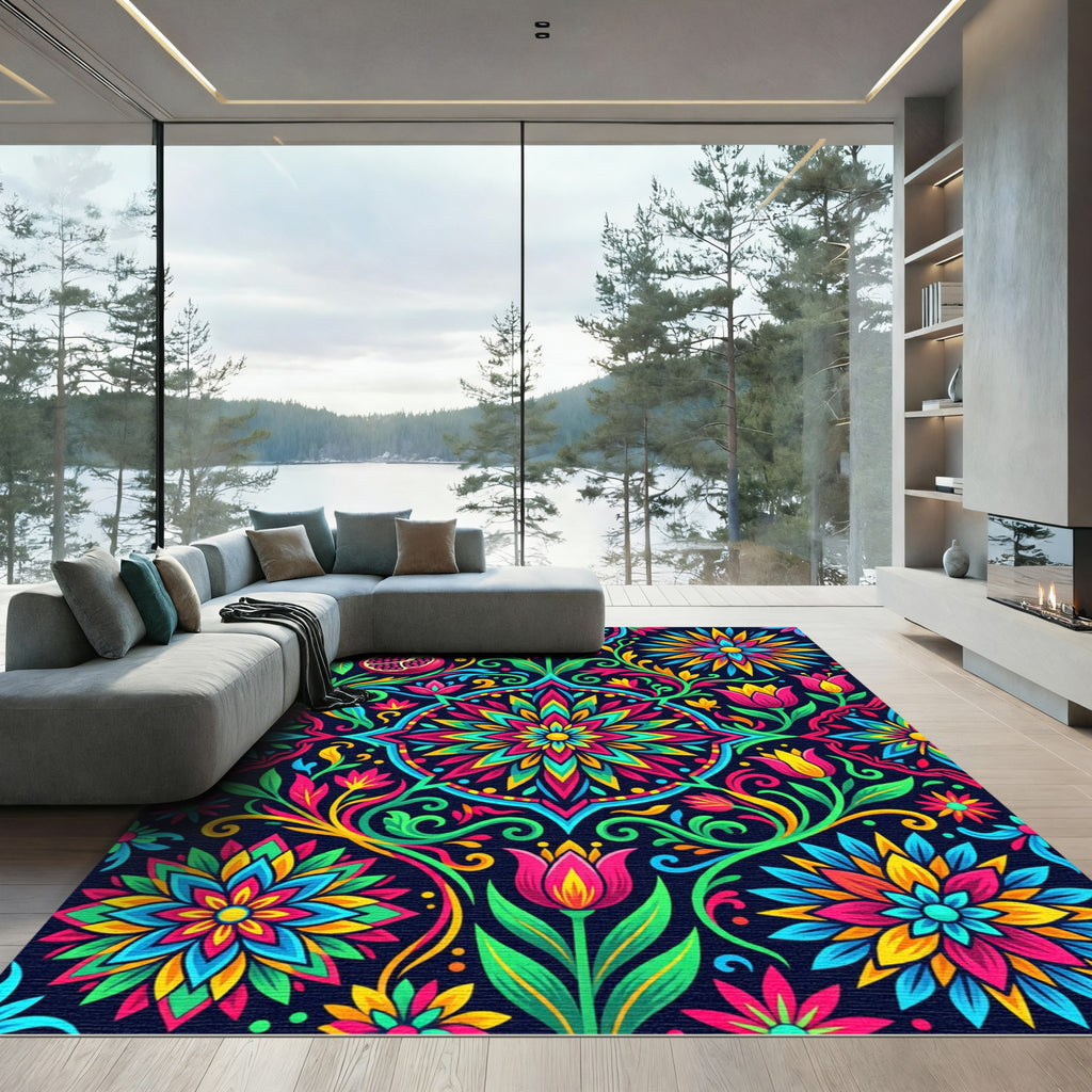 Vibrant Pomegranate Floral Medallion Rug