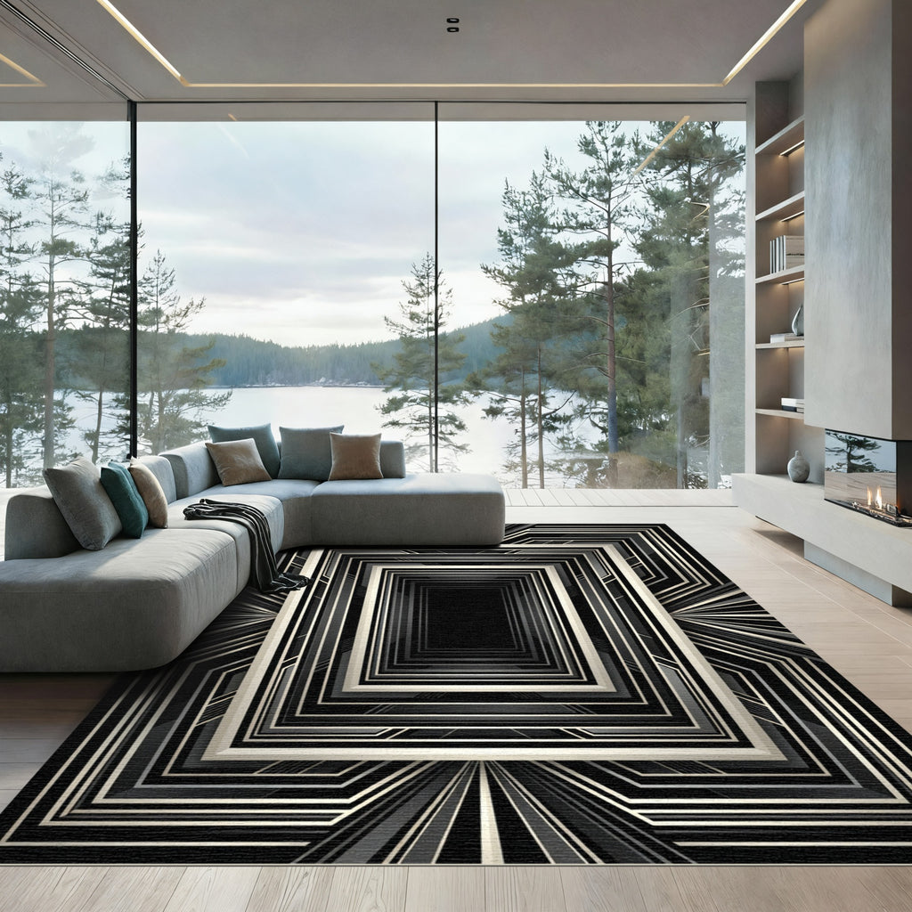 Art Deco Black Geometric Tunnel Rug