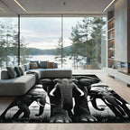 Black and White Majestic Elephant Herd Rug