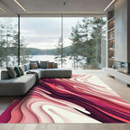 Modern Crimson Abstract Layered Flow Rug