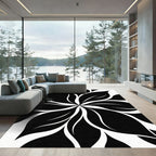 Bold Black and White Floral Swirl Rug