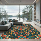 Vibrant Teal Floral Medallion Illustration Rug