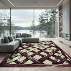 Distressed Maroon Lattice Geometric Grid Rug
