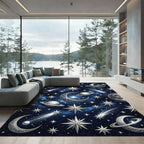 Celestial Silver Moon and Starry Night Rug