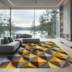 Golden Gray Geometric Prism Rug