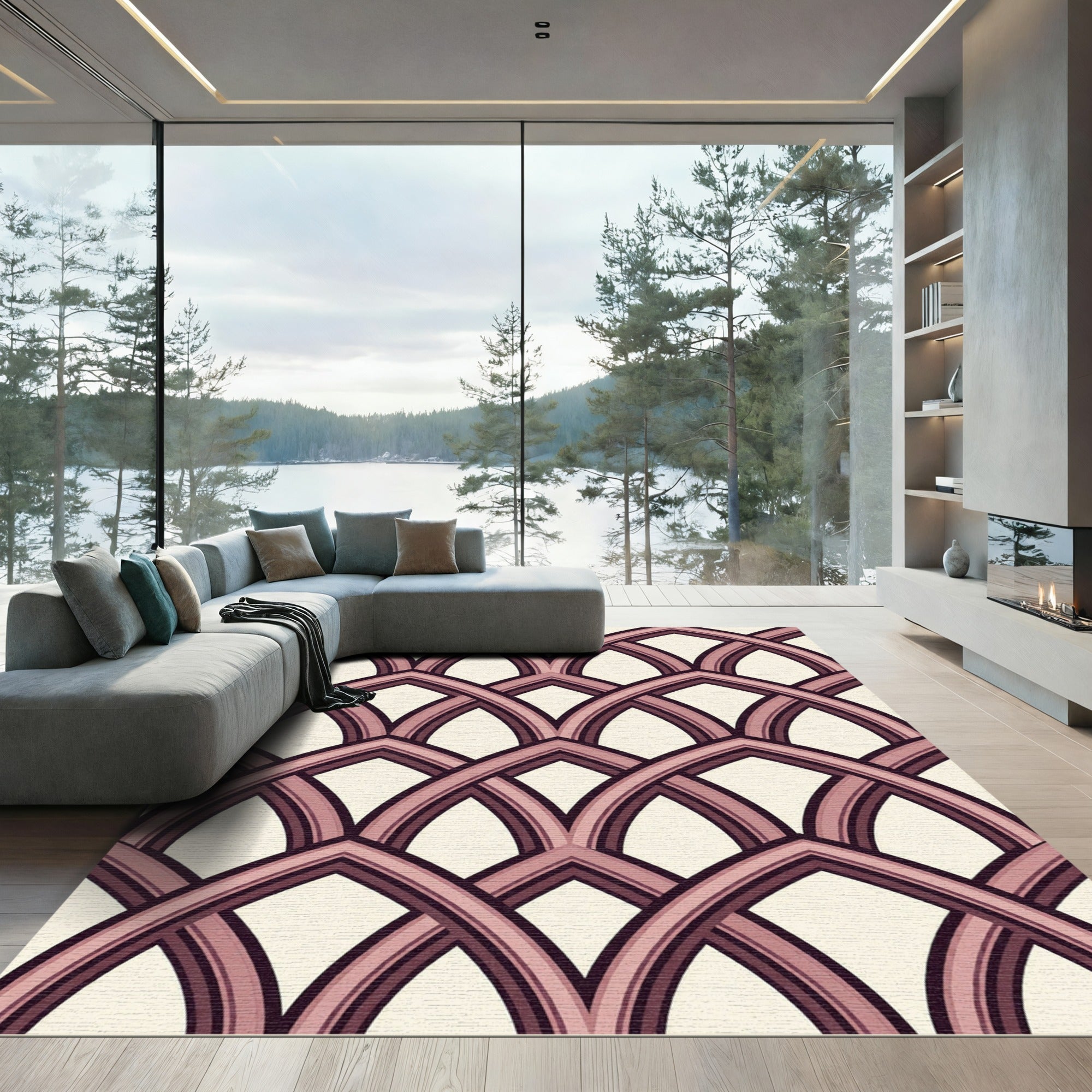 Mauve Arched Geometric Lattice Overlap Rug
