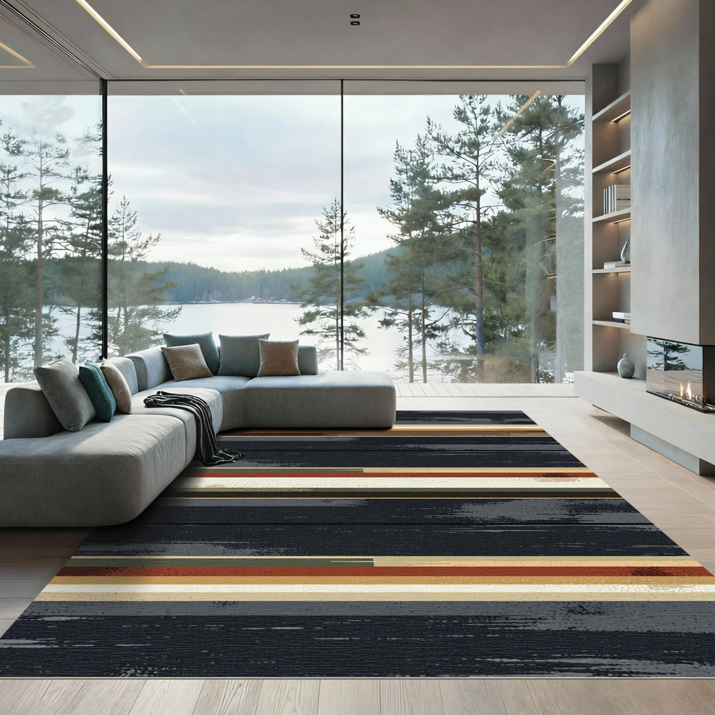 Textured Horizontal Stripe Earth Tones Rug