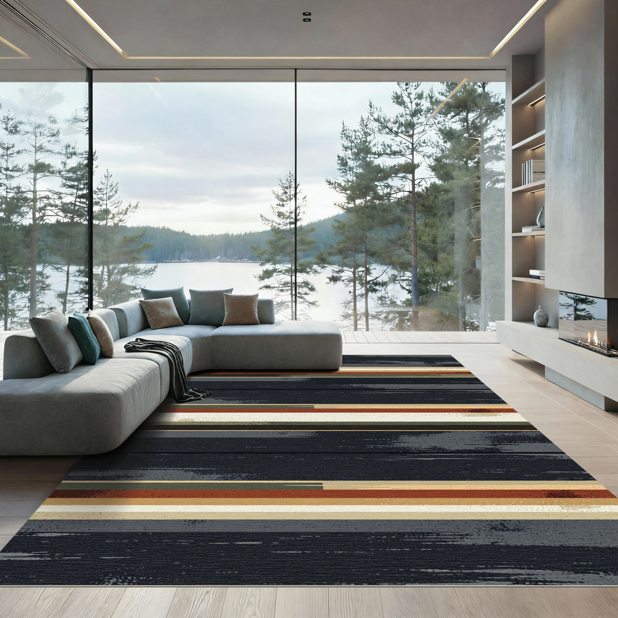 Textured Horizontal Stripe Earth Tones Rug