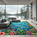 Tropical Blue Dolphin Coral Reef Ocean Rug