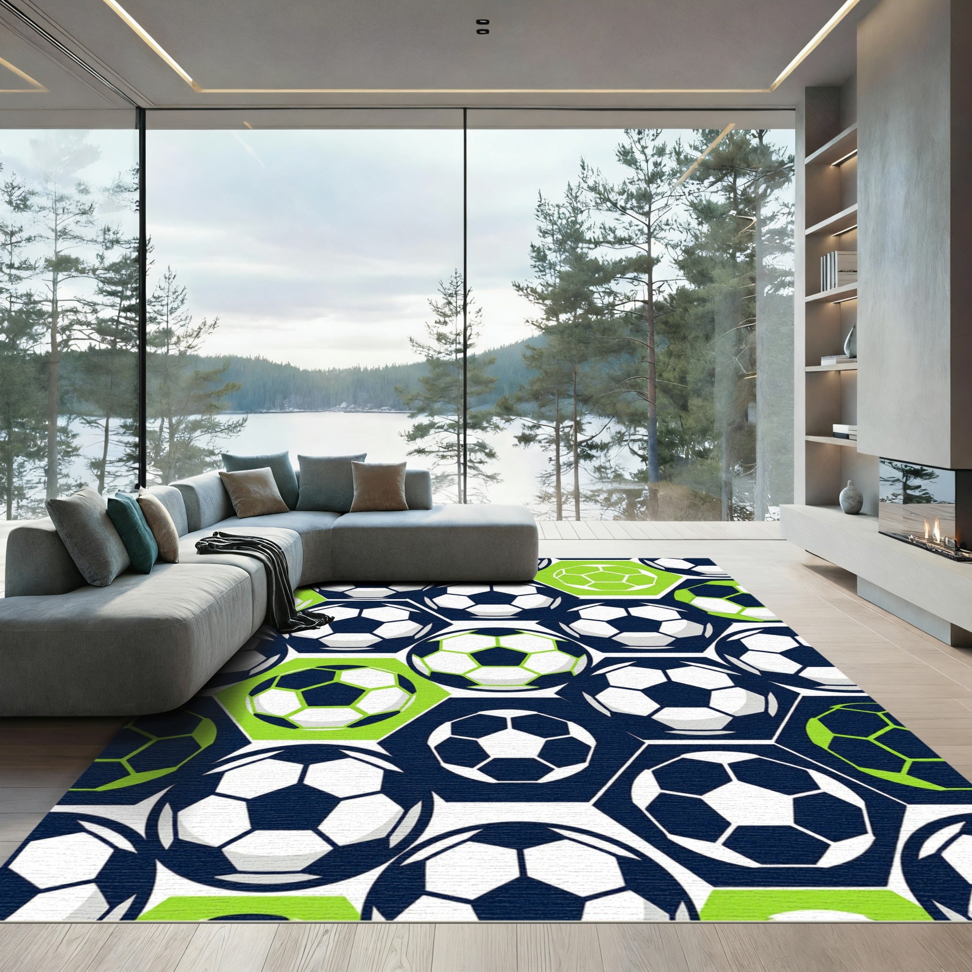 Dynamic Soccer Ball Hexagon Mosaic Rug