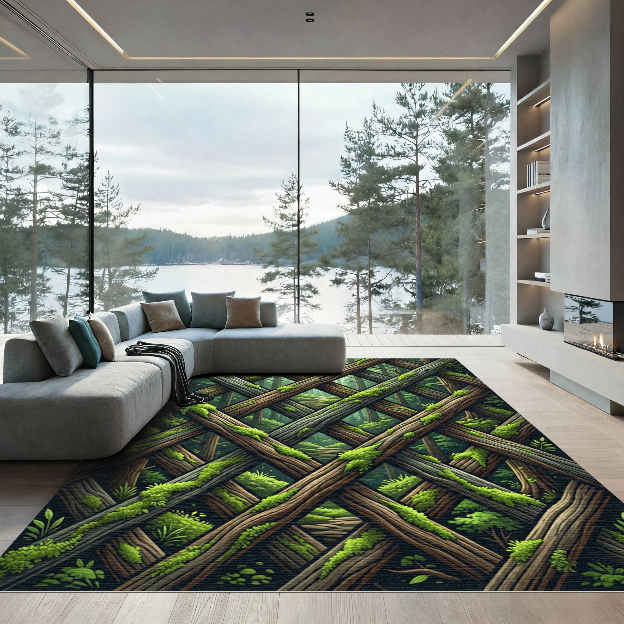 Mossy Forest Wood Lattice Weave Rug