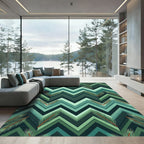 Deep Teal Chevron Pine Sprig Rug