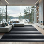 Minimalist Silver and Black Linear Striped Rug
