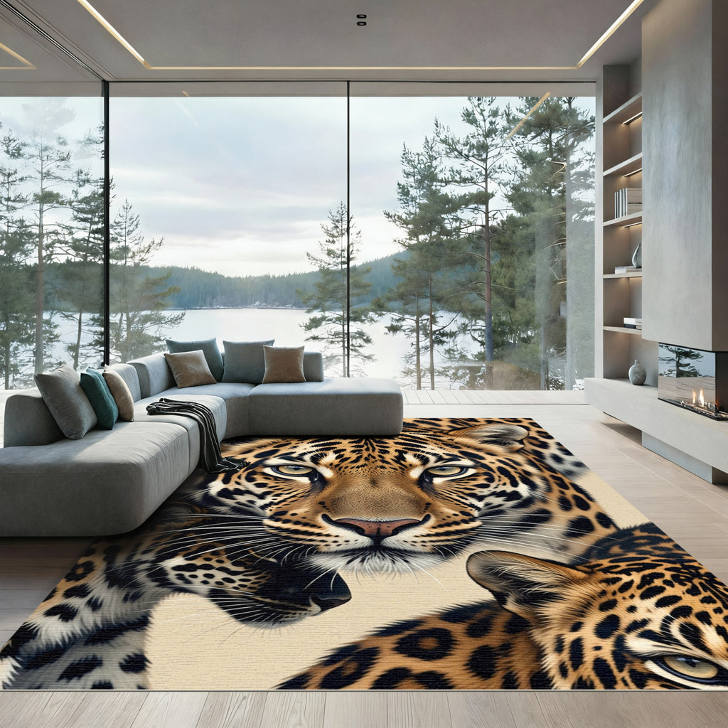 Golden Leopard Spotted Realistic Portrait Rug