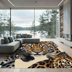 Golden Leopard Spotted Realistic Portrait Rug