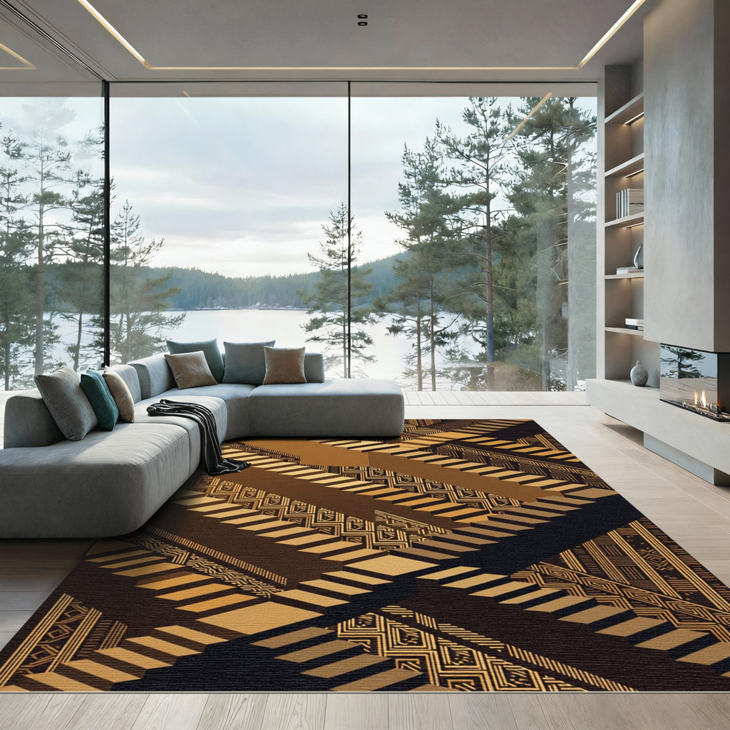 Golden Staircase Geometric Tribal Rug