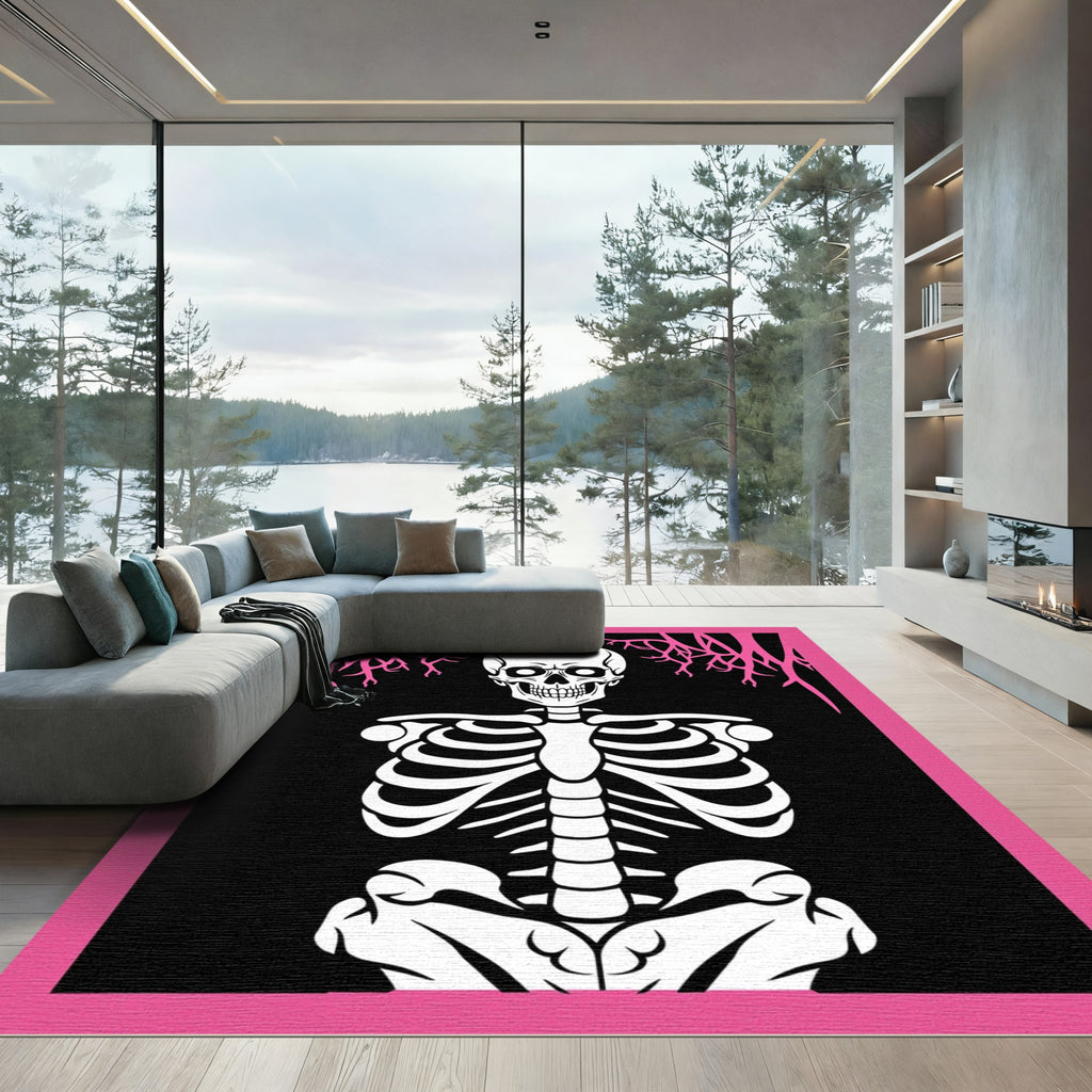 Bold Pink Skeleton Bone Illustration Rug