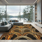 Ornate Arch Gold Metallic Scrollwork Rug