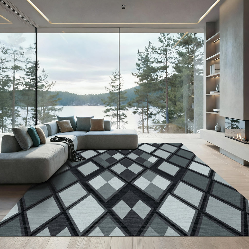 Monochromatic Diamond Tonal Overlay Rug