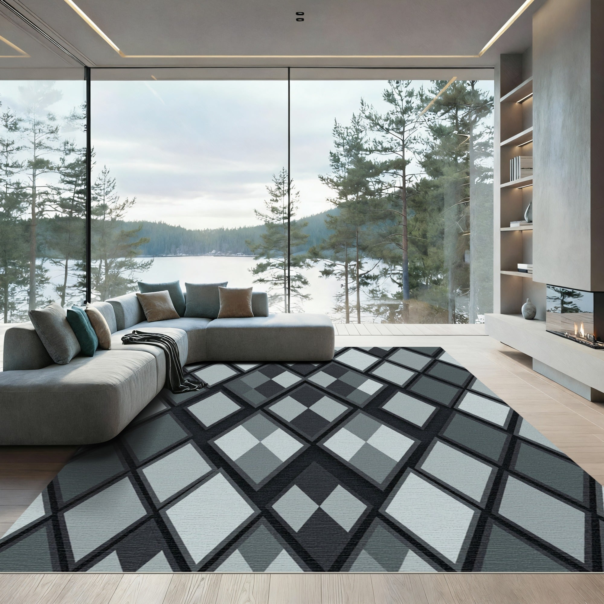 Monochromatic Diamond Tonal Overlay Rug
