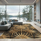 Gold Radiating Geometric Sunburst Art Rug