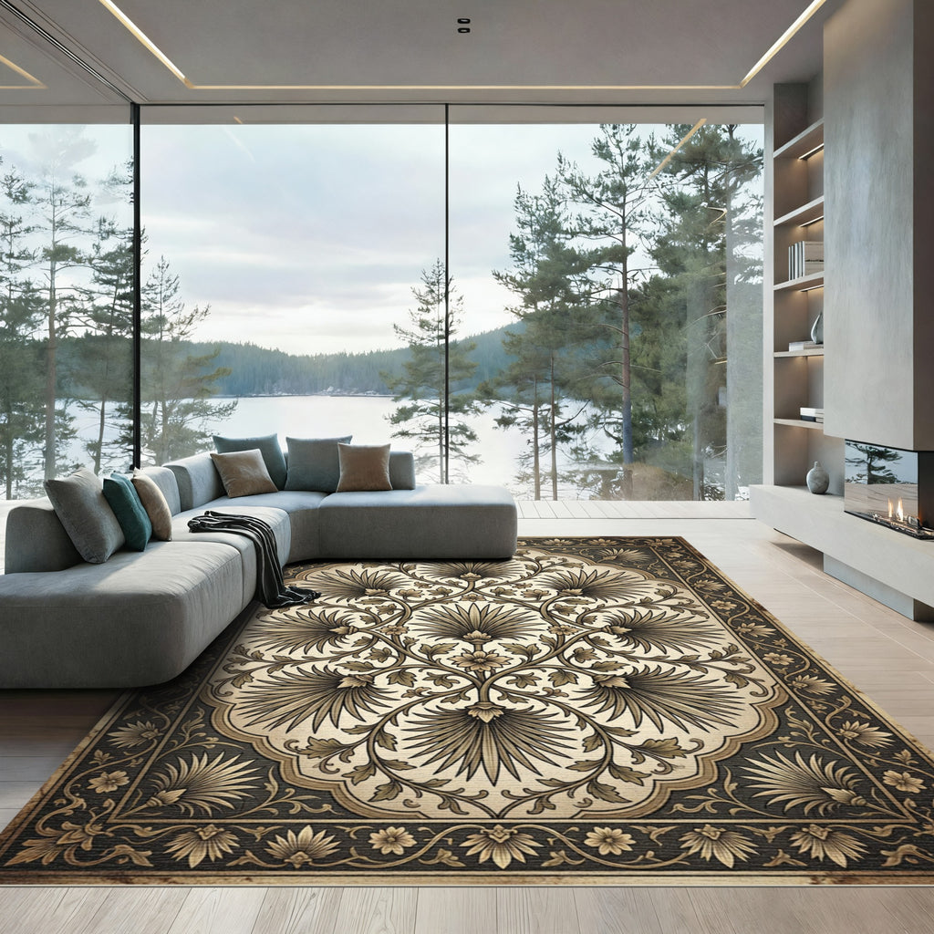 Antique Golden Palm Leaf Arabesque Rug