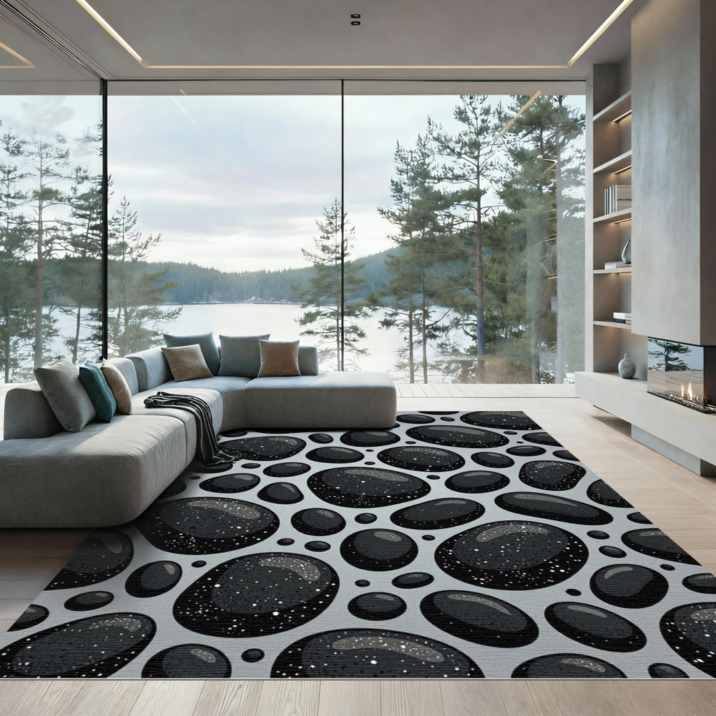 Gray Pebble Scatter With White Speckles Rug