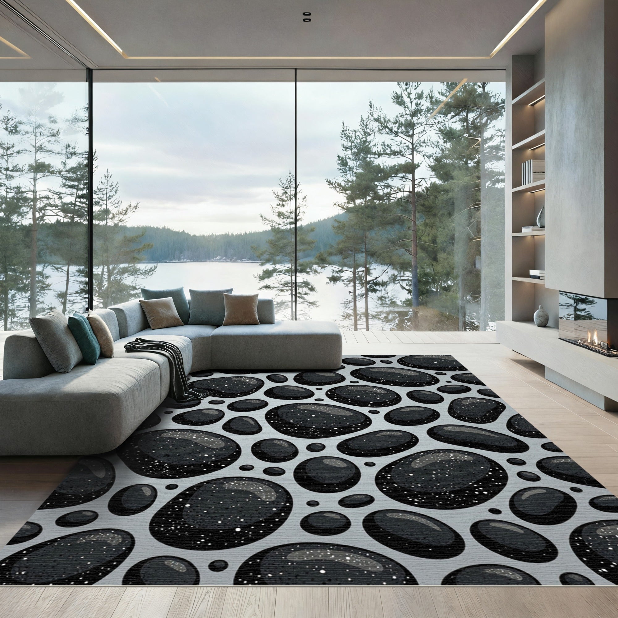 Gray Pebble Scatter With White Speckles Rug