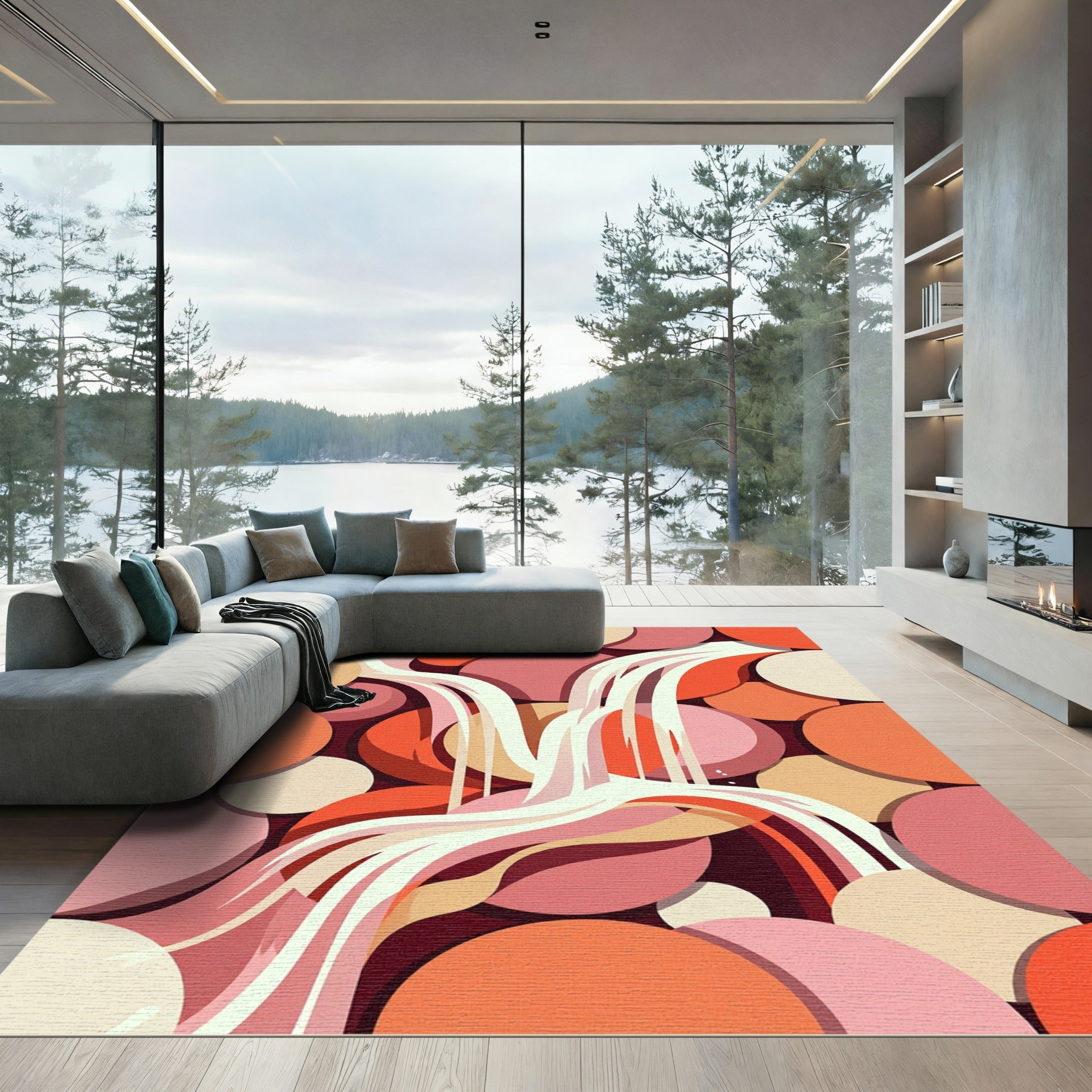 Warm Peach Circles Flowing Waterfall Rug