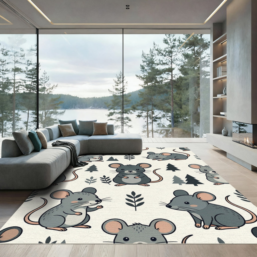 Adorable Gray Woodland Mouse Forest Rug