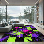 Neon Splatter Checkered Pop Art Rug