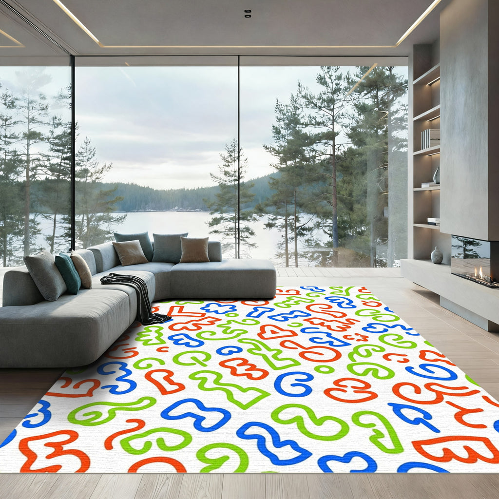 Bright Red Blue Green Abstract Shapes Rug