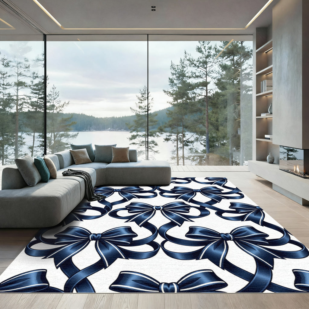 Elegant Navy Bow Ribbon Seamless Art Rug