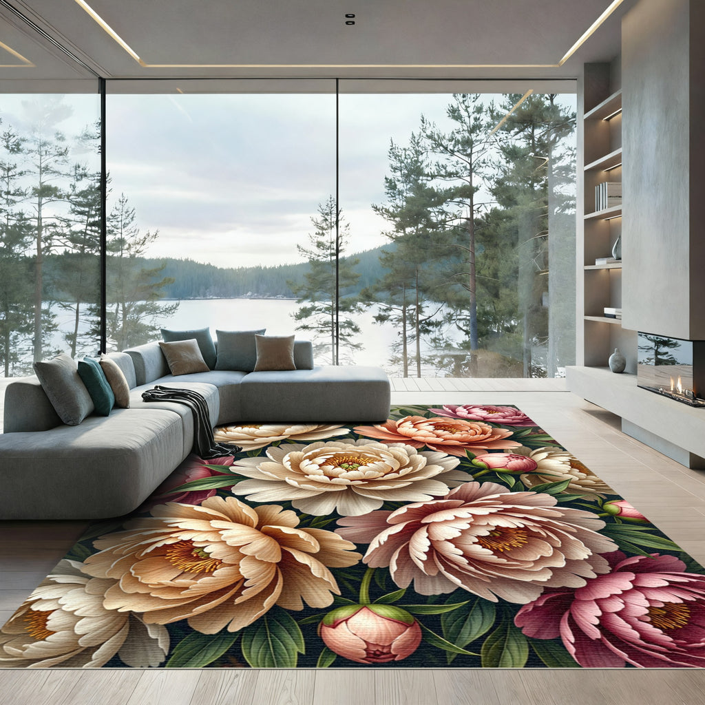 Vibrant Peony Blossom Composition Rug