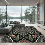Elegant Black Pomegranate Floral Medallion Rug