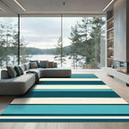 Teal Cream Horizontal Stripe Rug