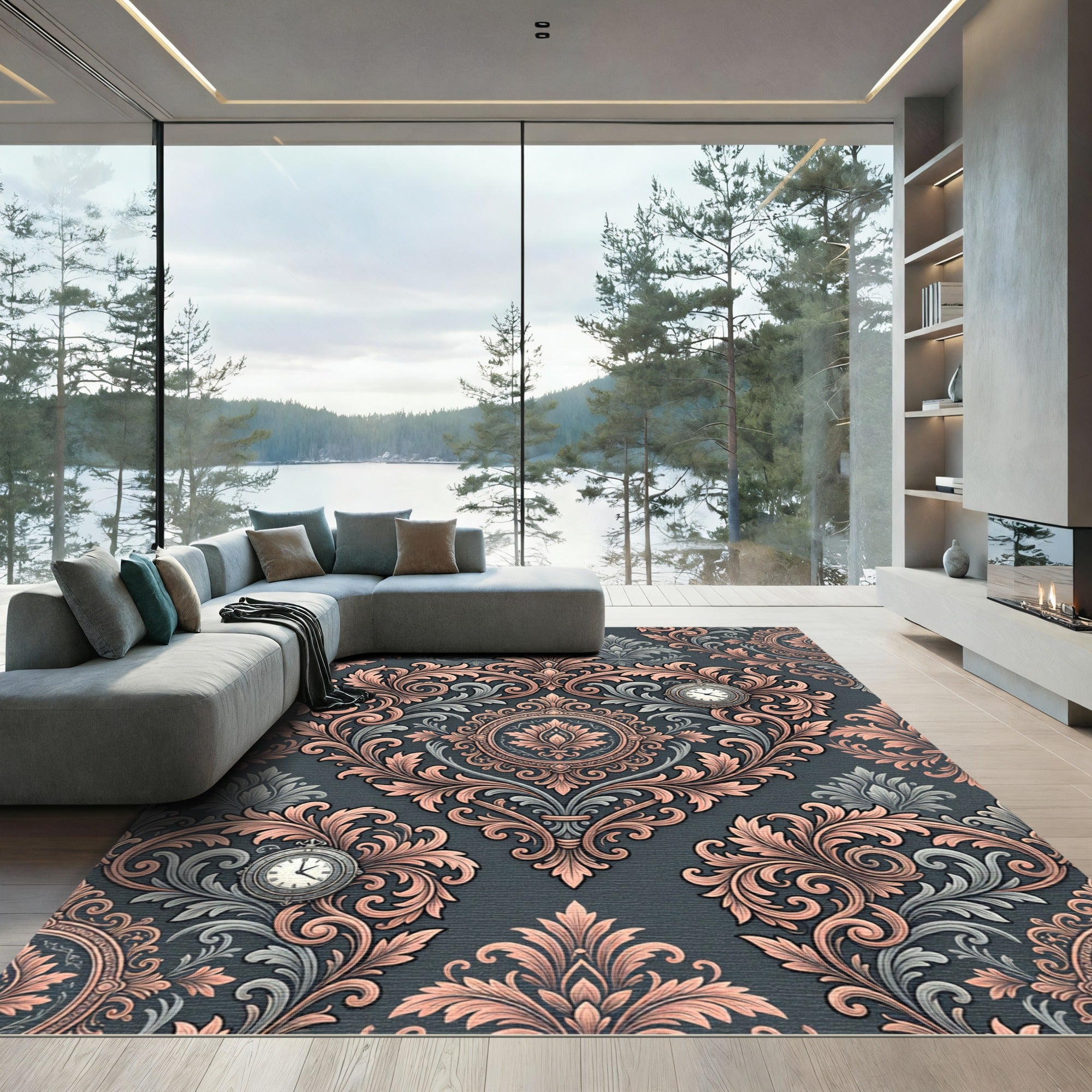 Ornate Pink Gray Accented Vintage Rug