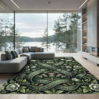 Emerald Green Floral Thistle Heart Ribbon Rug