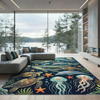 Whimsical Deep Sea Creatures Illustration Rug